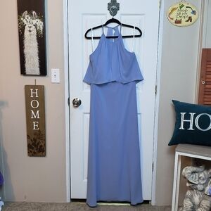 JB Full Length High Neck Bridesmaid Dress with Ruffles Blue Size 8